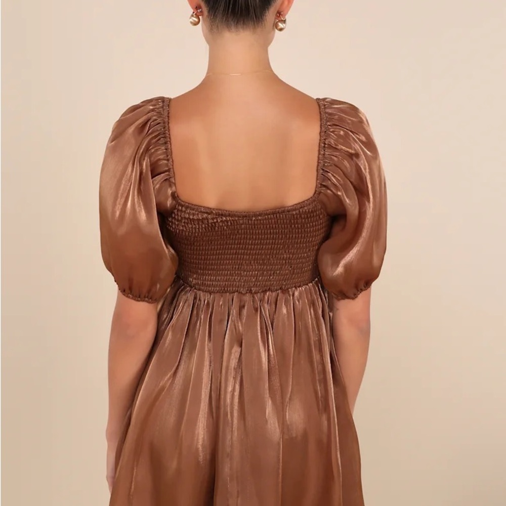 Elegant Brown Puff Sleeve Dress - BRAND NEW w/ Tag